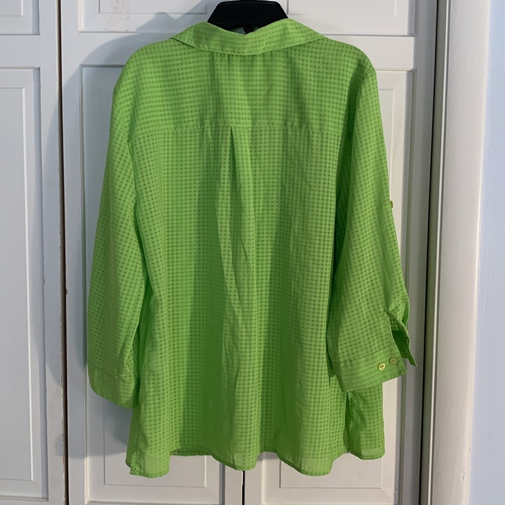 Kim Rogers Large Lime Green 3/4 Sleeve Button-up Shirt EUC - Picture 4 of 7